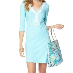 Lilly Pulitzer Tidewater Tunic Dress 3/4 Sleeve Embroidered VNeck Size XS